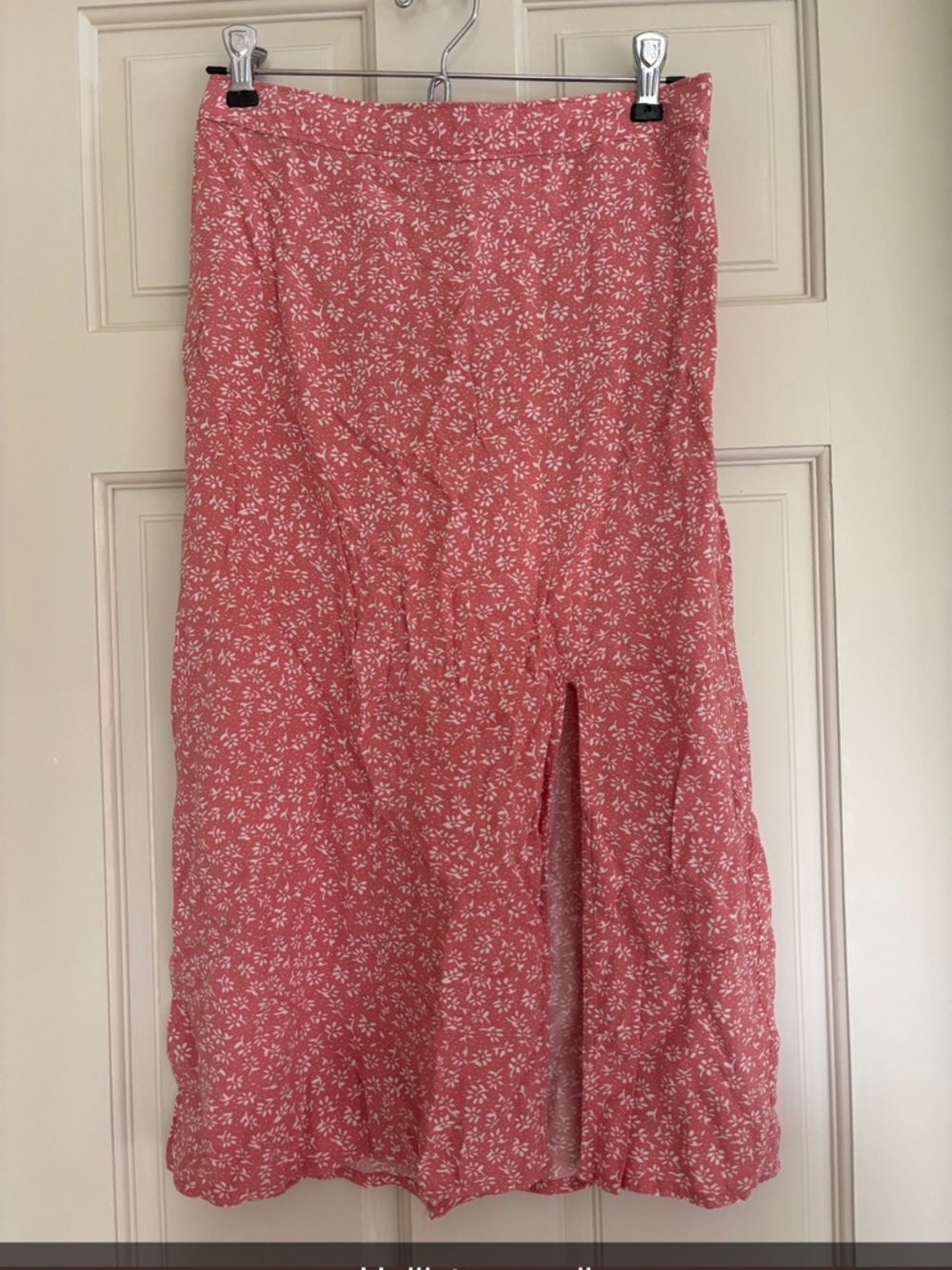 Hollister Coral Pink Floral Midi Skirt with Front Slit